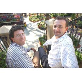 Business partners and co-owners in Verdi Gardens and Design, Martin Sammut and Matthew Cobbin, are award rivals,  at the 2003 Ipswich Business Awards, Ipswich, November 2003
