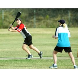 Claire Cuthbert batting for Tangalooma in a Tangalooma vs Occasional vigoro match, Ipswich, November 2003