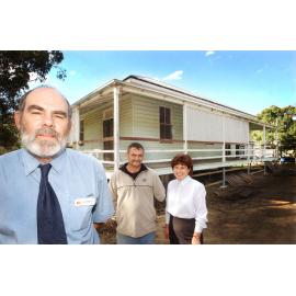 Principal of Blackstone State School, Len Heffernan, and Presidents of the Ipswich Historical Society, Ian Wilson and Jo-Ann Miller restoring the school, Ipswich, August 2003