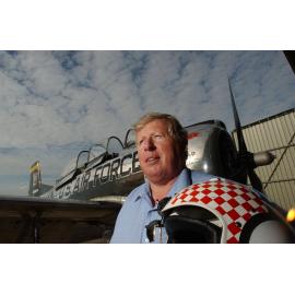 Unidentified man in front of a United State Air Force Aircraft, Ipswich, August 2003
