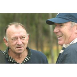 Thought to be Cricketer, Allan Border with unidentified man at Brookwater golf course, Brookwater, August 2003