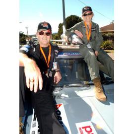 Jeb Carswell and Rhonda Ball with their car at the start of the Variety Bash, Lowood, August 2003