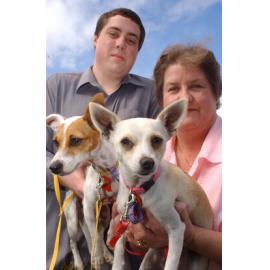 Unidentified man and woman with two dogs from RSPCA Queensland, Ipswich, May 2003