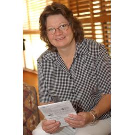 Ellen Ferris holding an Easter card, Ipswich, May 2003