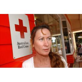 Suan Mazitelli outside of the Australian Red Cross, Ipswich, May 2003
