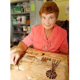 Margaret Westby working on a bark picture, Ipswich, May 2003