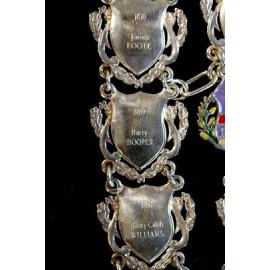 Shield for 5th Mayor of Ipswich Henry Caleb Williams, 6th Mayor Harry Hooper, and 7th mayor James Foote, close-up of the Ipswich Mayoral Chains of Office, in use since 2010 
