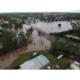 Drone images of the Bremer River in flood, One Mile, Ipswich, March 2025