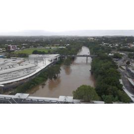 Drone images of the Bremer River in flood, between David Trumpy and Bradfield Bridge, Ipswich, March 2025
