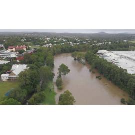 Drone images of the Bremer River in flood,Woodend and North Ipswich, March 2025