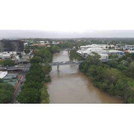 Drone image of the Bremer River in flood, Ipswich, March 2025