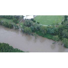Drone image of the Bremer River in flood, near the North Ipswich Reserve, North Ipswich, March 2025