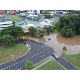 Drone image of the Bremer River, southern side of Marsden Parade, Ipswich, March 2025