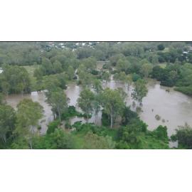 Drone image of the Bremer River in flood, Ipswich, March 2025