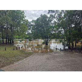 Drone image of the Bremer River in flood, Ipswich, March 2025