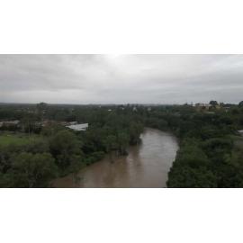 Drone image of the Bremer River in flood, Ipswich, March 2025