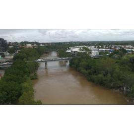 Drone image of the Bremer River in flood, Ipswich, March 2025