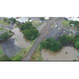 Drone image of the Bremer River in flood, Ipswich, March 2025