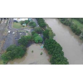Drone image of the Bremer River in flood, Ipswich, March 2025