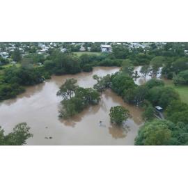 Drone image of the Bremer River in flood, Ipswich, March 2025