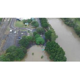 Drone image of the Bremer River in flood, Ipswich, March 2025