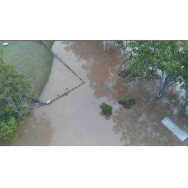 Drone image of the Bremer River in flood, Ipswich, March 2025