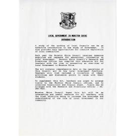 Local Government in Moreton Shire [education kit]