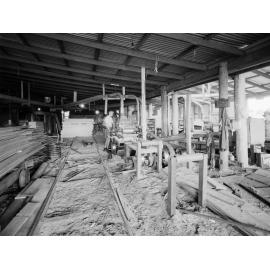 Hancock Brothers' Sawmill, interior images, North Ipswich, 1950s