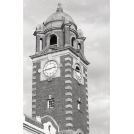 Melted face of the Ipswich Post Office clock, in the aftermath of the Reid's (Cribb & Foote) fire, Brisbane Street, Ipswich, August 1985