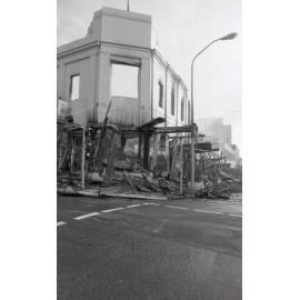 Aftermath of the Reid's (Cribb & Foote) fire, corner of Brisbane and Bell Streets, Ipswich, August 1985