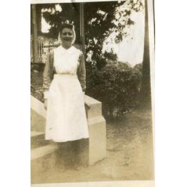 Nurse June Green on the steps of the Jubilee Building, Ipswich Hospital, Ipswich, 1940s