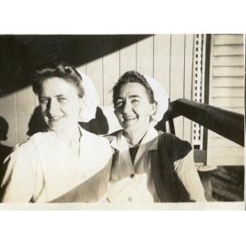 Nurses Milford and Newport verandah of wooden building, 1940s