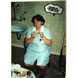 MIDWIFERY Scrapbook 1991 TO 1998; staff member eating