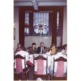 Library staff, and partners, attending Christmas celebrations, Petrie Mansions Restaurant, Brisbane, December 1990