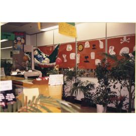 Travel display at Redbank Plaza Library, Ipswich, c.1991