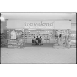 Redbank Plaza Shopping Centre Traveland travel agency during the grand opening, Redbank, September 1985