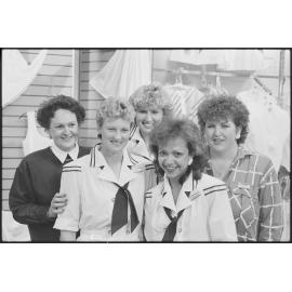 Staff at Redbank Plaza Shopping Centre Rockmans during the grand opening, Redbank, September 1985