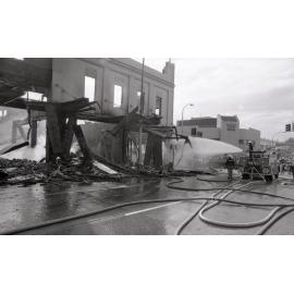 Aftermath of the Reid's (Cribb & Foote) fire, corner of Brisbane Street, Ipswich, August 1985