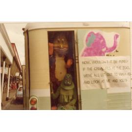 Library Bookmobile in a parade as the "Library Zoo", Brisbane Street, Ipswich, c.1980
