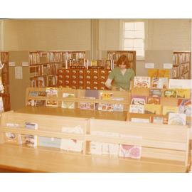 Librarian Irene Elliot, in the children's section, Ipswich Municipal Library, corner Nicholas and Limestone Streets, Ipswich, 1970s