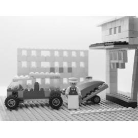 Brickswich version of Couple at Alpha Motors with their Mini Minor and Caravan, Brisbane Street, Ipswich, 1963