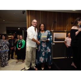 Artist David Pearce with Councillor Pye Augustine at the Ipswich Art Awards, 2024