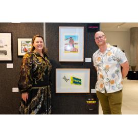 Mayor Teresa Harding with the winner of the Print Making category, Ipswich Art Awards, 2023