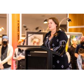 Mayor Teresa Harding speaking at the Ipswich Art Awards, 2022
