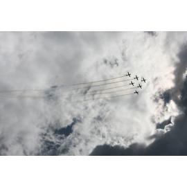 RAAF Roulettes performing aerobatic displays for Ipswich State High School students, Brassall, Ipswich, October 2011