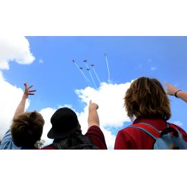 RAAF Roulettes performing aerobatic displays for Ipswich State High School students, Brassall, Ipswich, October 2011
