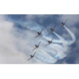 RAAF Roulettes performing aerobatic displays for Ipswich State High School students, Brassall, Ipswich, October 2011