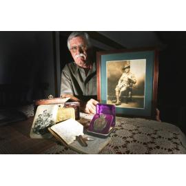 Terry King with World War I memorabilia of his Grandfather, Charles William King, Ipswich, April 2007