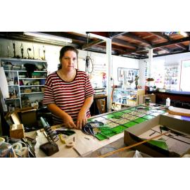 Michelle Hollister at a work in her lead lighting shop, Brisbane Road, East Ipswich, May 2007