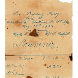 Miss L. Gillis and Mr S. Cupitt's pre-Wedding Party Invitation, 1935
